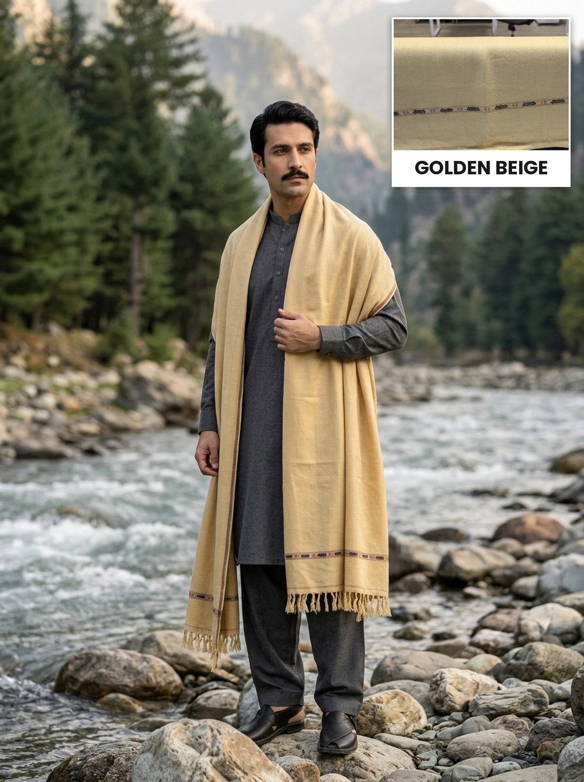 Kashmiri Wool Shawl | Golden Beige