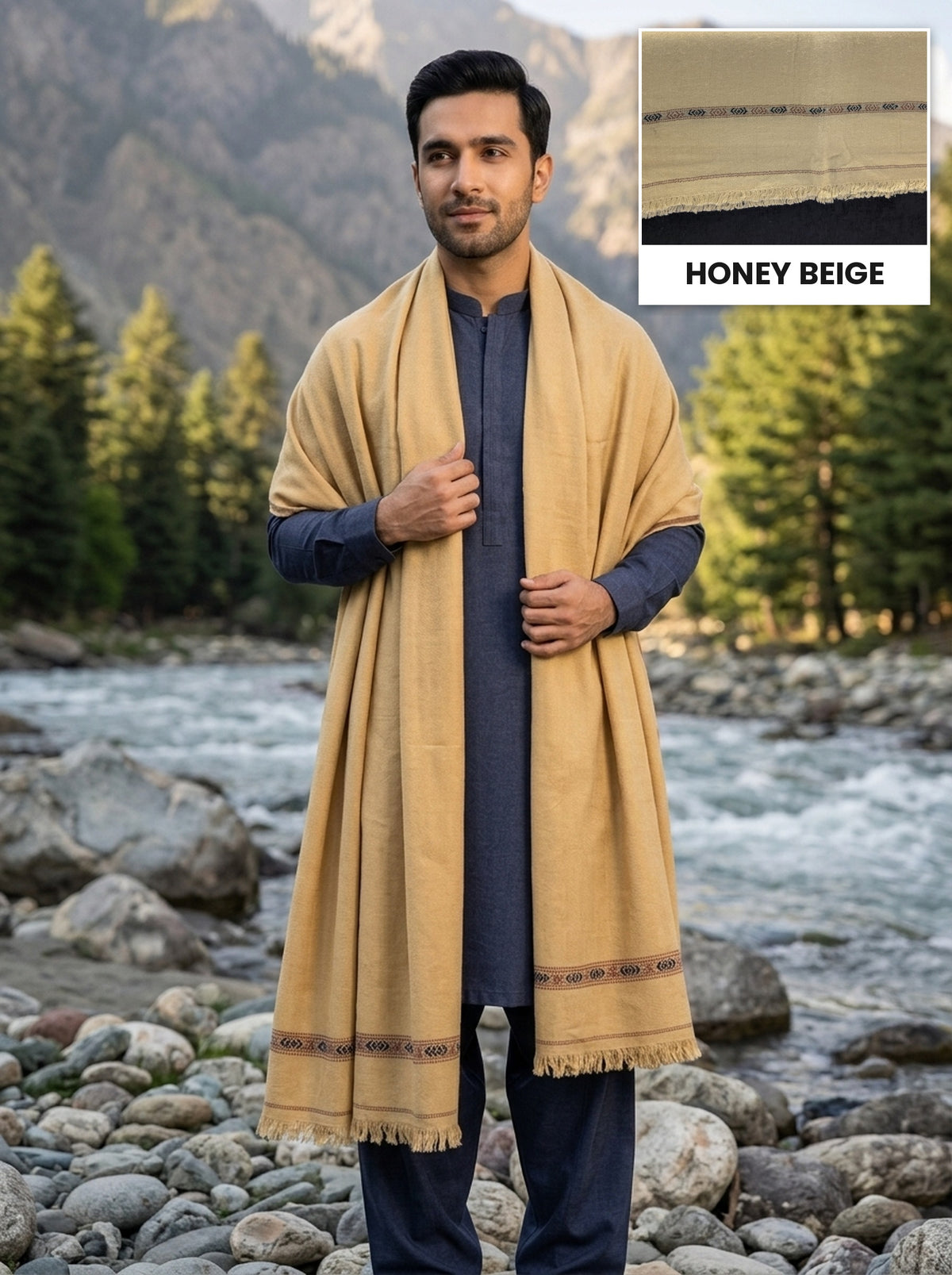 Kashmiri Wool Shawl | Honey Beige