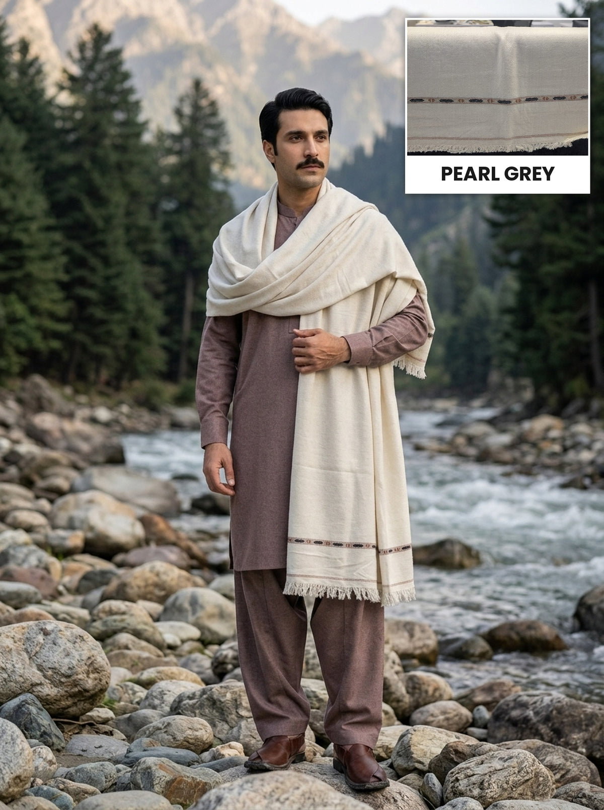 Kashmiri Wool Shawl | Pearl Grey