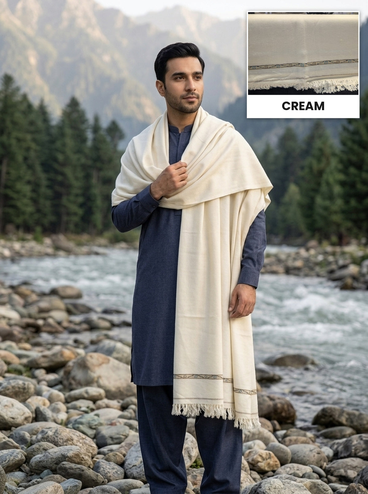 Kashmiri Wool Shawl | Cream