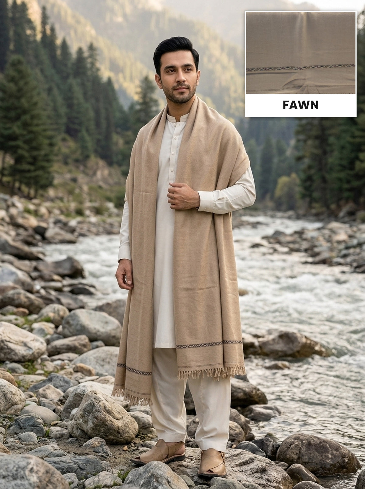 Kashmiri Wool Shawl | Fawn