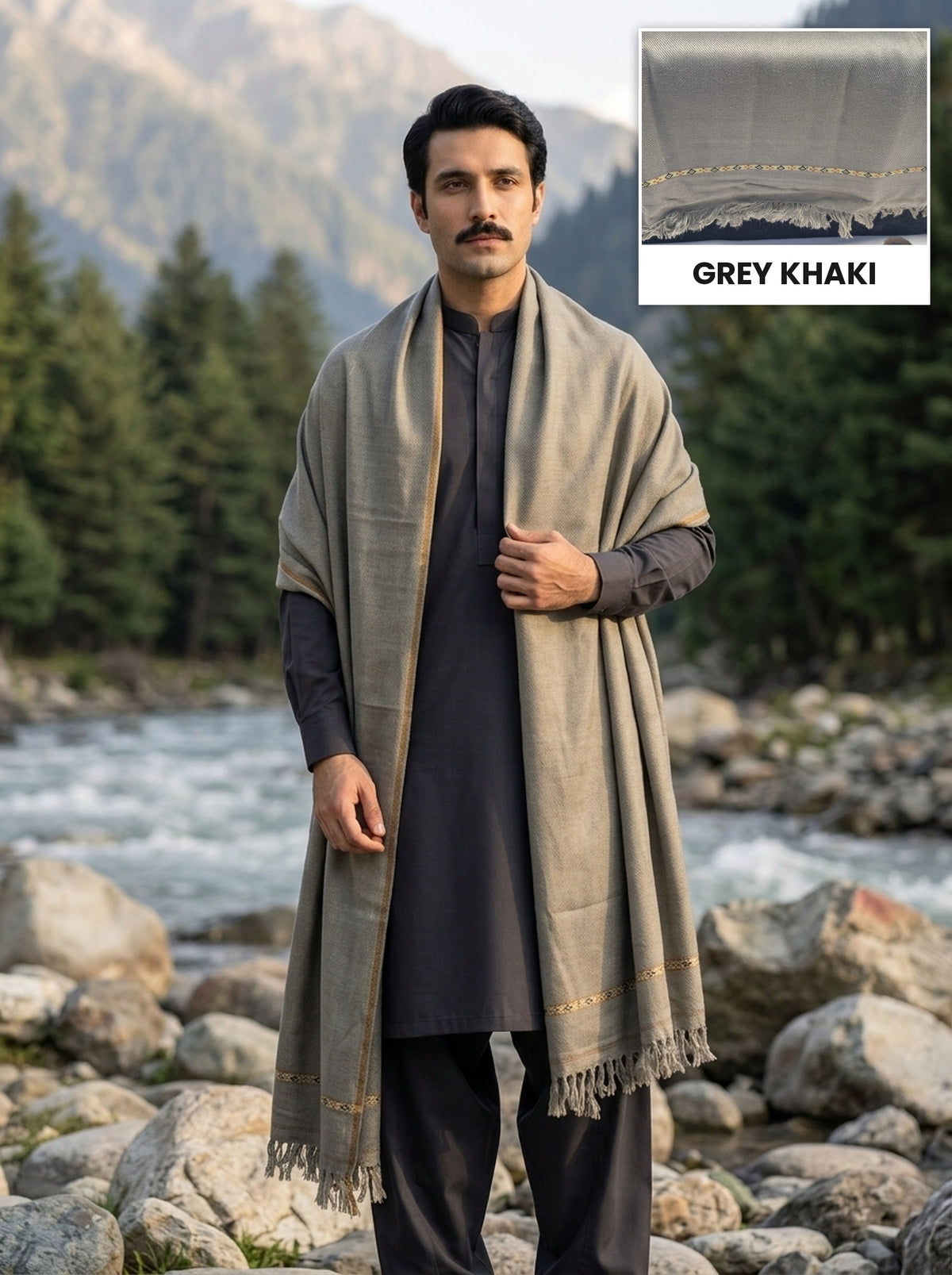 Acrylic Wool Shawl | Grey Khaki